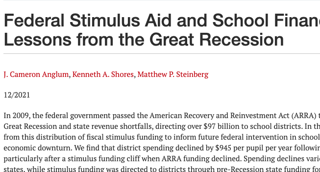 Federal Stimulus Aid and School Finance: Lessons from the Great ...