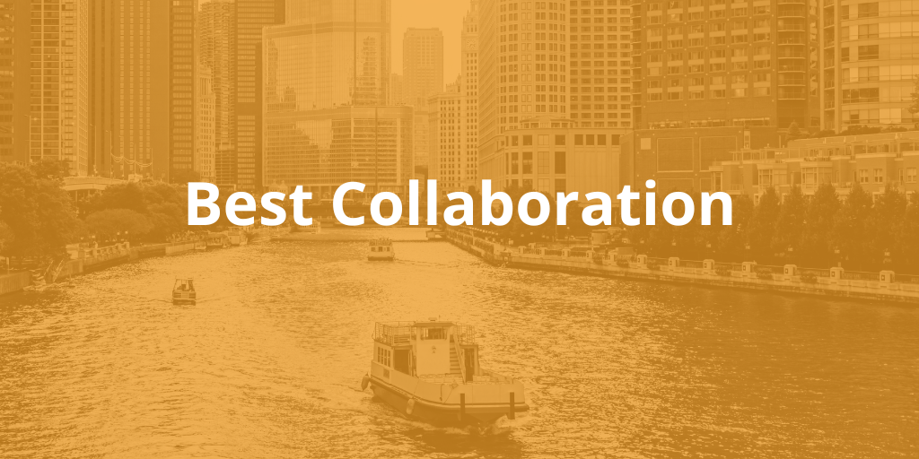 Skyline of Chicago with a orange overlay and the text "best collaboration"