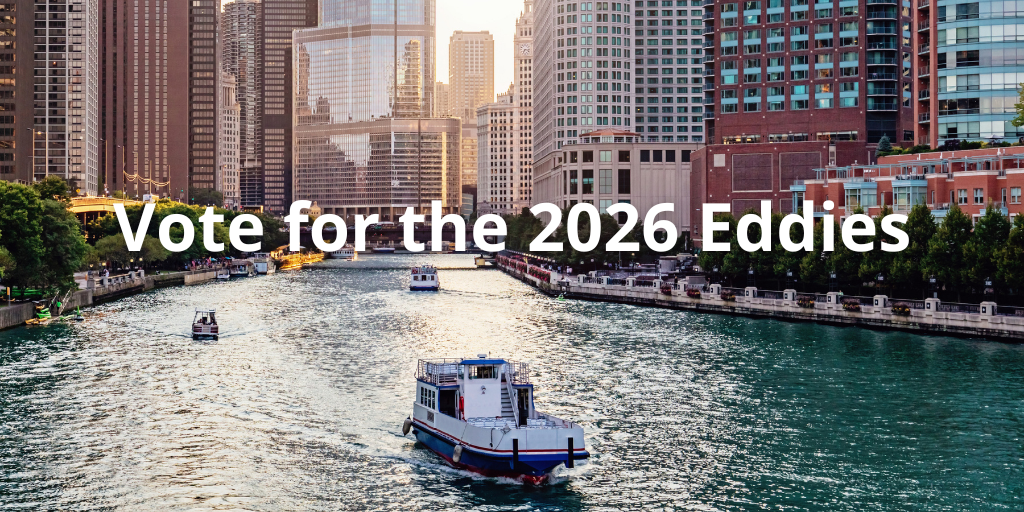 skyline of Chicago with the text "Vote for the 2026 Eddies"